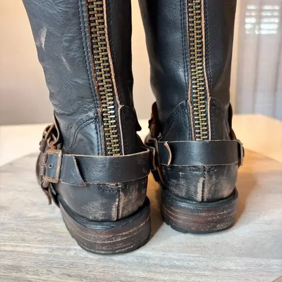 Freebird HAAVN Black Leather Tall Harness Boots Women’s Size 9 Distressed